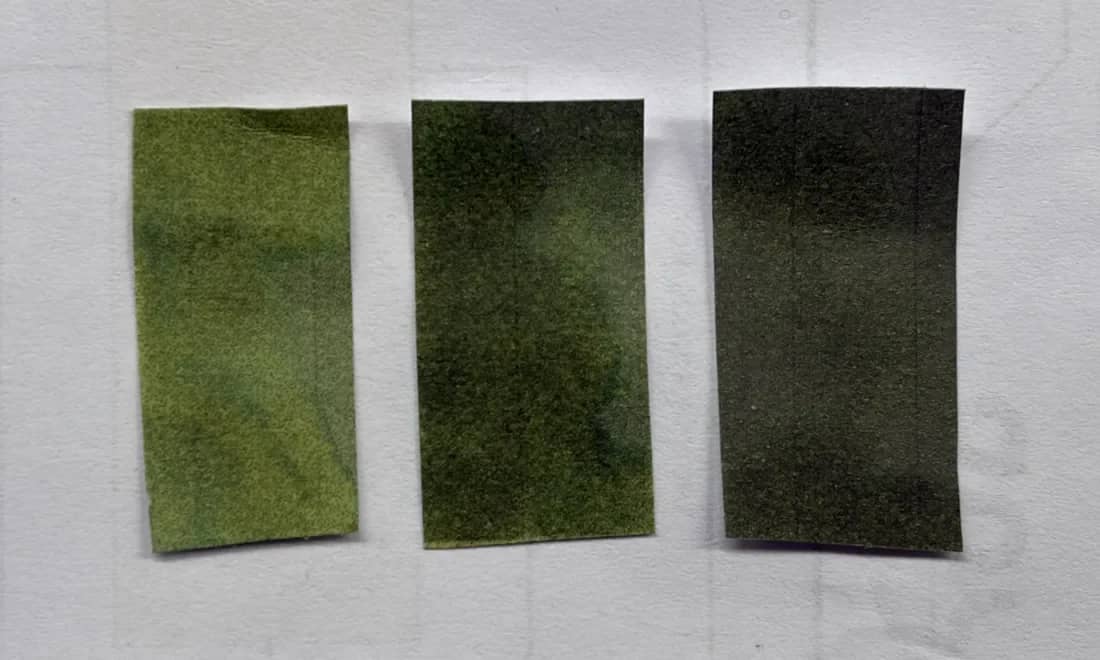 Prototype strip samples on a printed Aura Band badge template