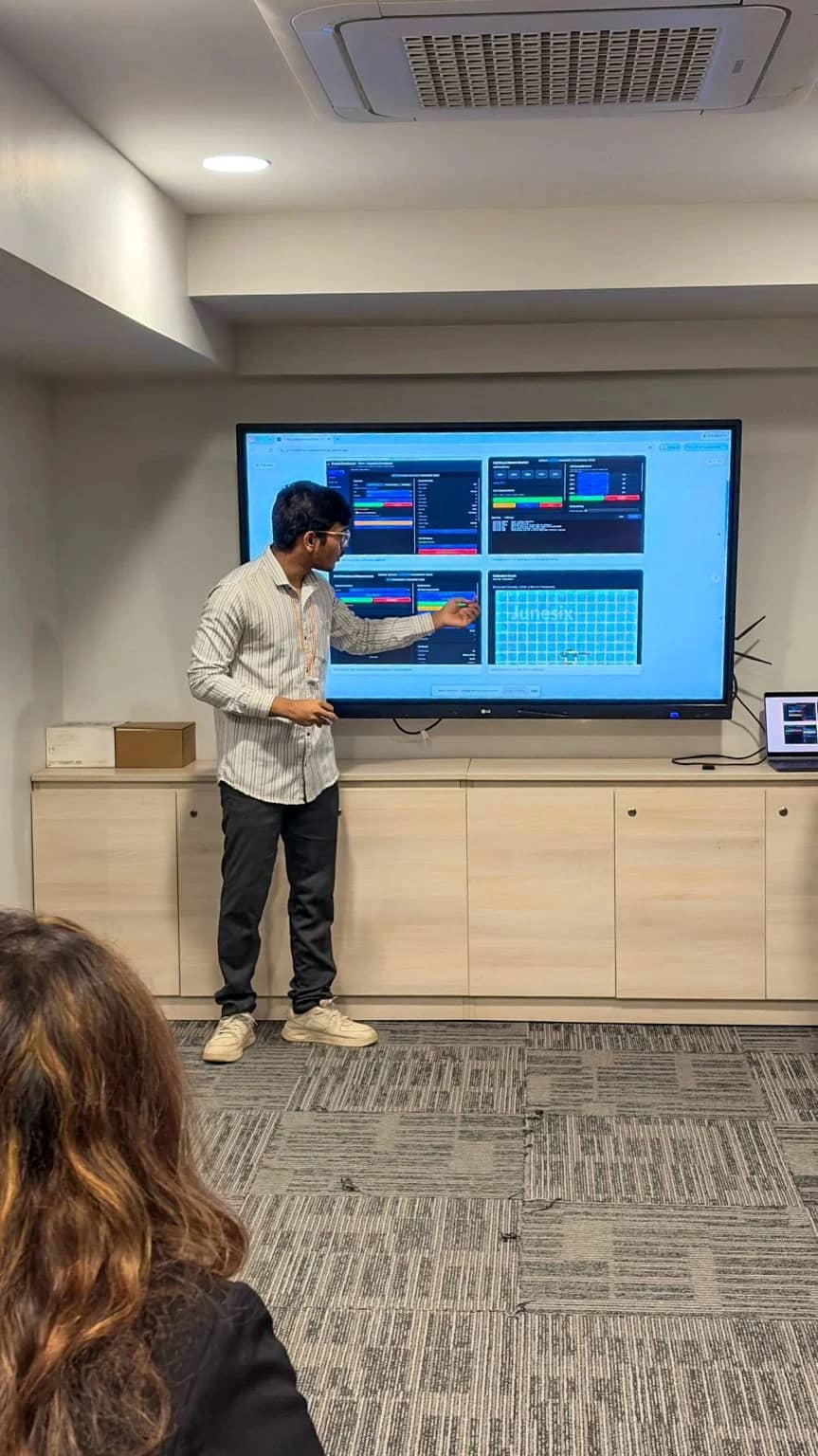 Internship project presentation with the inspection dashboard on a display