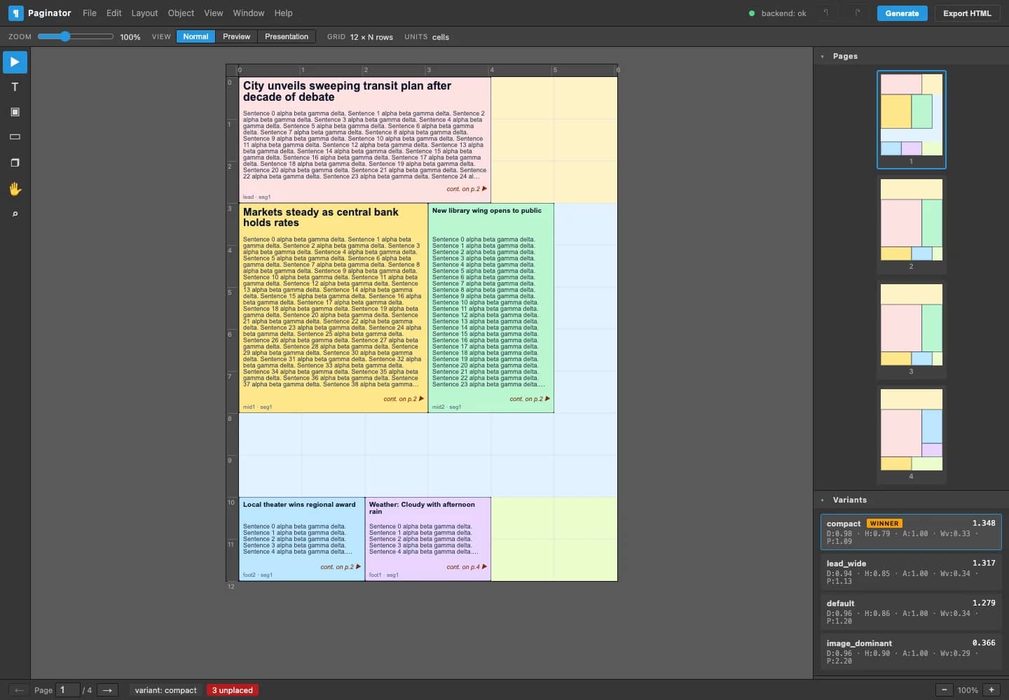 Paginator’s newspaper layout editor prototype